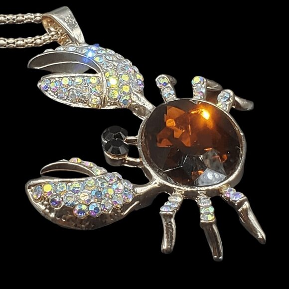 Crab Amber Necklace Comes Gift Boxed Rhinestones Birthday Holiday Christmas - Picture 2 of 6